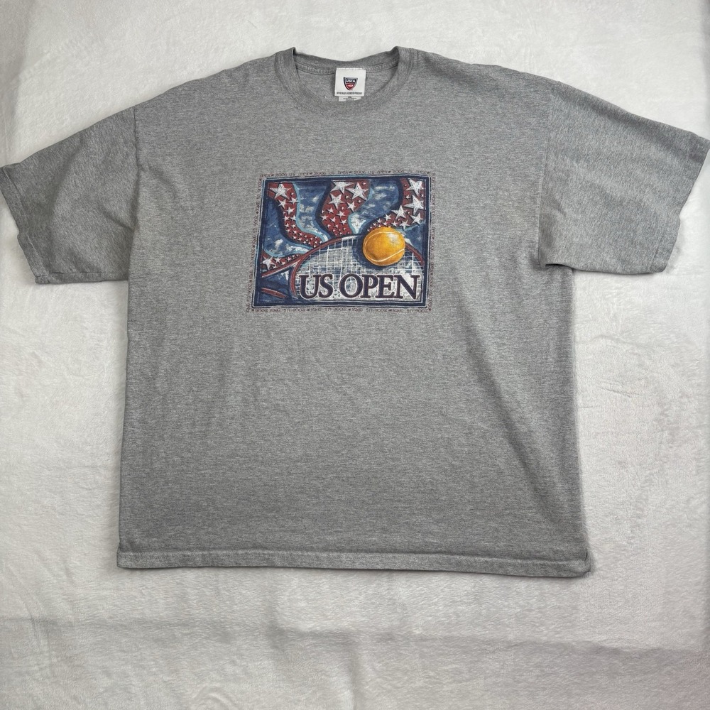 VTG 2006 USTA US Open Tennis Grey Short Sleeve Graphic Shirt Men's XXL